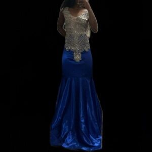 Blue and Silver Elegant Gown for Prom